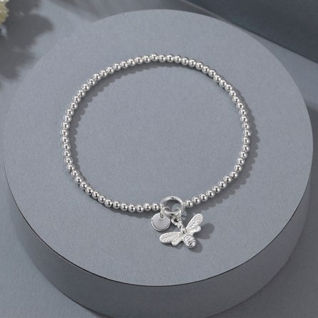 Bead Bracelet with Bee and Disc Charms Bead Bracelet with Bee and Disc Charms